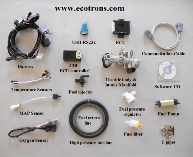 Billede af Ecotrons EFI kit til små motorer.